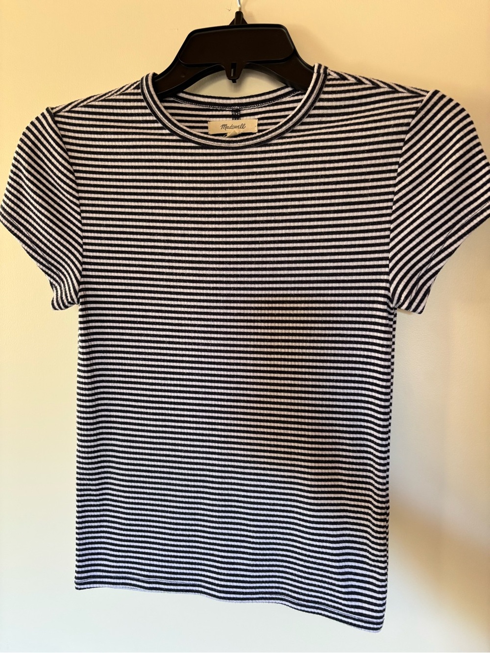 Madewell Navy and White Striped Ribbed Tee
